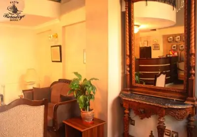 a living room with a mirror and a potted plant at Fatih Resadiye Hotel in Istanbul