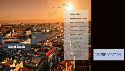 a collage of photos of a city with the sun setting at Sirkeci Emek Hotel in Istanbul