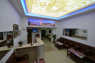 a waiting room with a coffered ceiling and aasteryasteryasteryasteryasteryastery at Birol Hotel in Istanbul