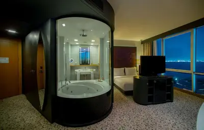 a large bathroom with a large tub in a room at DoubleTree By Hilton Istanbul - Moda in Istanbul