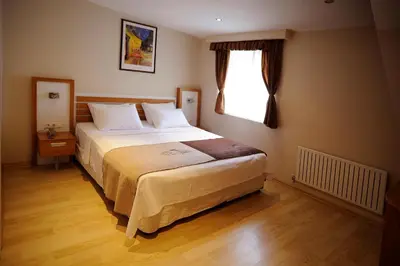 a bedroom with a large bed with a window at Hotel Davos Istanbul in Istanbul