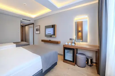 a hotel room with a bed and a tv at Center Hill Hotel in Istanbul