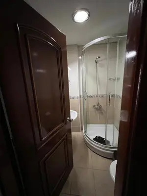 a bathroom with a shower and a glass door at Hotel Red Rose in Istanbul
