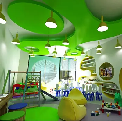 a childrens room with green walls and chairs at Somerset Maslak Istanbul in Istanbul