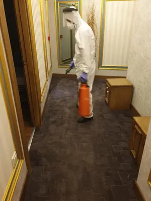 a person with a vacuum cleaner in a hallway at Ahmet Efendi Konağı in Istanbul