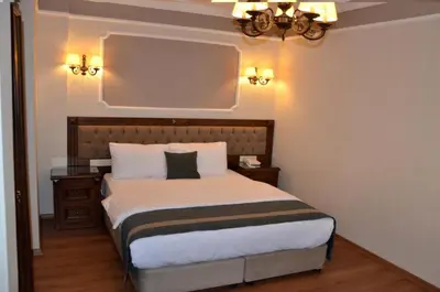 a bedroom with a bed and a chandelier at Ahmet Efendi Konağı in Istanbul