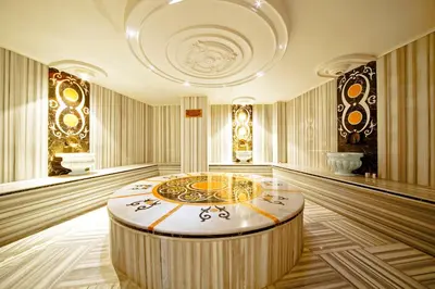 a large room with a large round table in the middle at Antea Palace Hotel & Spa in Istanbul
