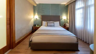 a bedroom with a large bed in a hotel room at Biz Cevahir Hotel Sultanahmet in Istanbul