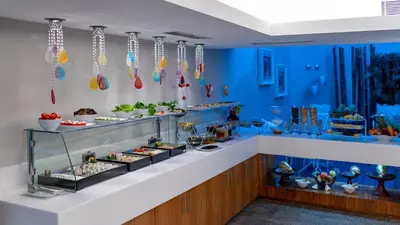 a buffet line with many different types of food at Biz Cevahir Hotel Sultanahmet in Istanbul