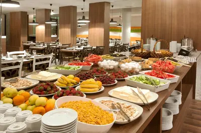 a buffet line with many different types of food at Birbey Hotel in Istanbul