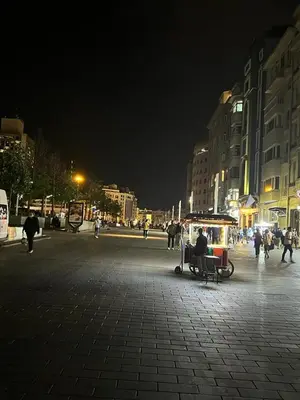 a group of people walking around a street at night at Seminal Hotel Taksim in Istanbul