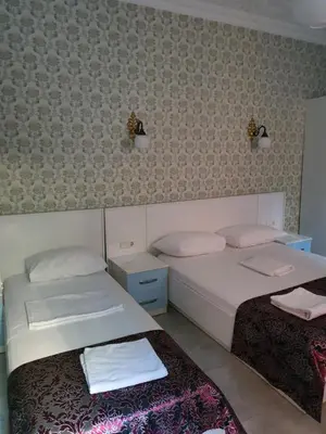 a bedroom with two beds and a wall at Tulip Guesthouse in Istanbul