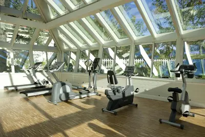 a gym with a bunch of treadms and elliptical machines at Limak Yalova Thermal Boutique Hotel in Gokcedere