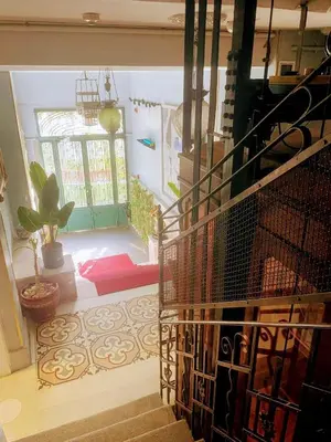 a hallway with a staircase and a room with plants at Lina Hotel Taksim Pera in Istanbul