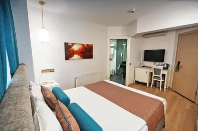 a hotel room with a bed and a television at Taximtown Hotel in Istanbul