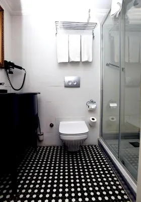 a bathroom with a toilet and a glass shower at Meroddi Pera Flats in Istanbul