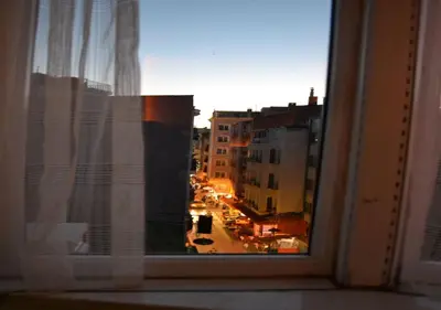a view of a city street from a window at Yeni Hotel in Istanbul