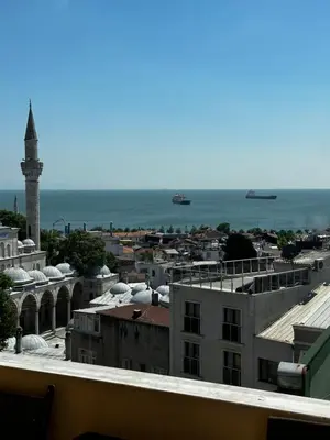 a view of a city with a clock tower and the ocean at Divas Silver in Istanbul