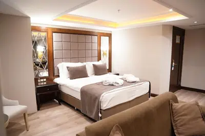 a hotel room with a bed and a couch at Amethyst Hotel in Istanbul