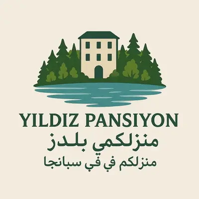 a label for a monastery with a building and trees at Yıldız Pansiyon in Sapanca