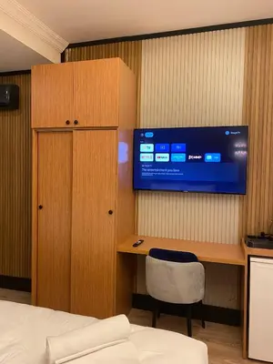 a bedroom with a bed and a tv on a wall at Rays Hotel - Bakirkoy Istanbul City Center in Istanbul
