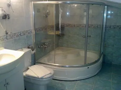 a bathroom with a shower and a toilet and a sink at Grand Dilara Hotel in Istanbul