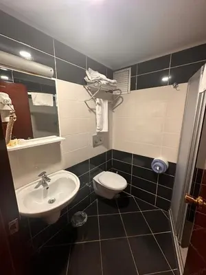 a bathroom with a toilet and a sink at Hotel Akyildiz in Istanbul