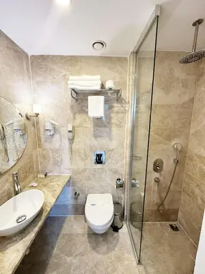 a bathroom with a toilet sink and a shower at Taksim Line Hotel in Istanbul