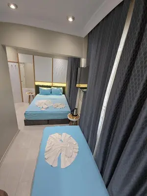 a hotel room with two beds and a curtain at The Empress Theodora Hotel ll in Istanbul