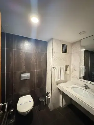 a bathroom with a white toilet and a sink at Style Star Hotel Cihangir in Istanbul