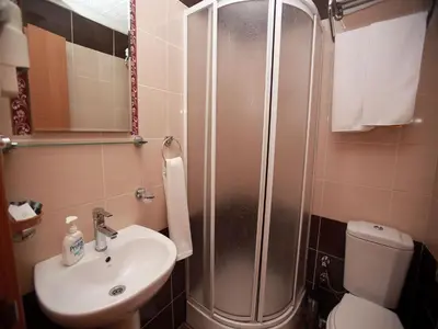 a bathroom with a shower and a sink and a toilet at Arife Sultan Hotel in Istanbul