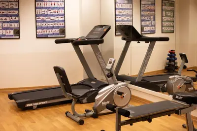 a gym with three exercise bikes and a treadmill at Recital Hotel in Istanbul