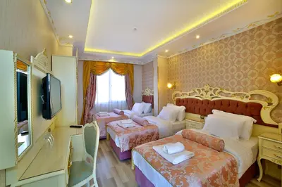 a hotel room with two beds and a television at Nayla Palace Hotel-Special Category in Istanbul