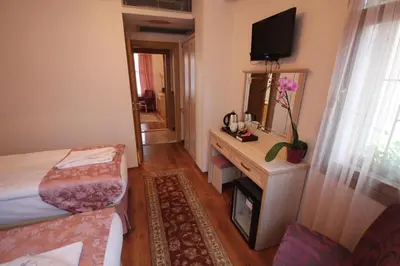 a room with a bed and a tv and a mirror at Sultans Royal Hotel in Istanbul