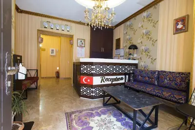 a living room with a couch and a table at Hotel Queens Land in Istanbul