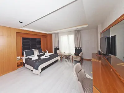 a hotel room with a bed and a flat screen tv at Grand Emir Hotel Old City in Istanbul