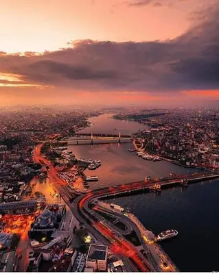 an aerial view of a city with a bridge and water at Grand Anatolia Hotel in Istanbul