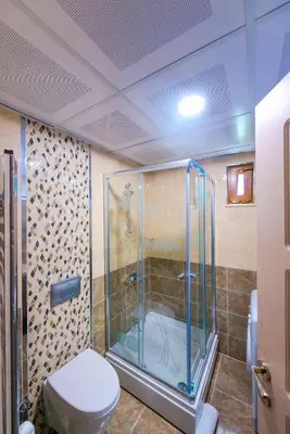 a bathroom with a shower and a toilet at 12 rooms hotel in Köseilyas