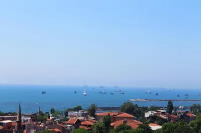 a view of a city with boats in the water at Blue Istanbul Hotel in Istanbul