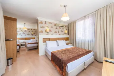 a hotel room with a bed and a desk at Tayahatun Hotel in Istanbul