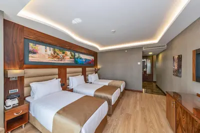 a hotel room with two beds and a television at Piya Sport Hotel in Istanbul