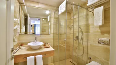 a bathroom with a sink and a shower at Beethoven Premium Hotel in Istanbul