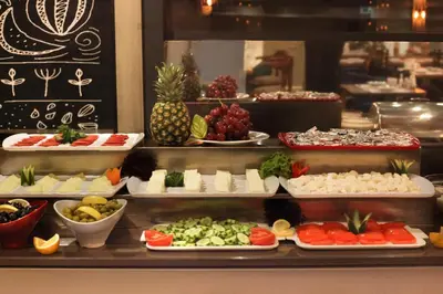 a buffet line with many different types of food at Hotel Ephesus Istanbul in Istanbul