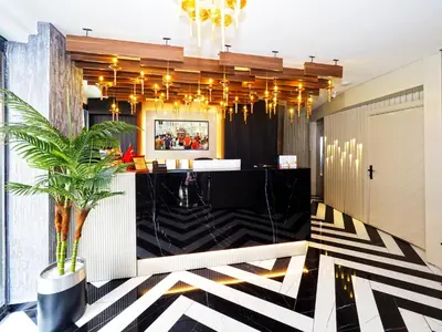 a lobby with a black and white checkered floor at Best House Hotel OLD TOWN in Istanbul