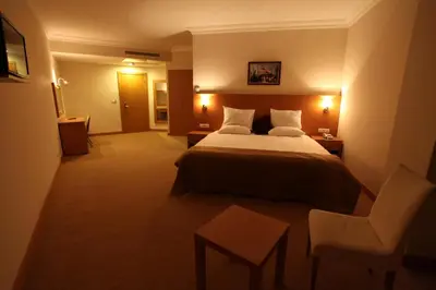 a hotel room with a bed and a chair at Shilla Hotel in Velimeşe
