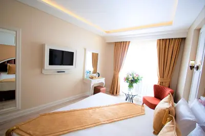 a hotel room with a bed and a television at Boss Hotel Sultanahmet in Istanbul