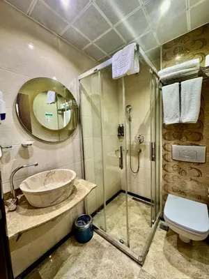 a bathroom with a shower and a sink and a toilet at Asia City Hotel Istanbul in Istanbul