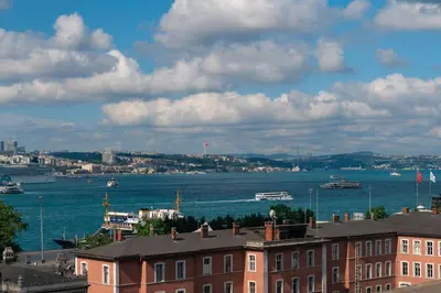 a view of a large body of water with buildings at Elanaz Hotel in Istanbul