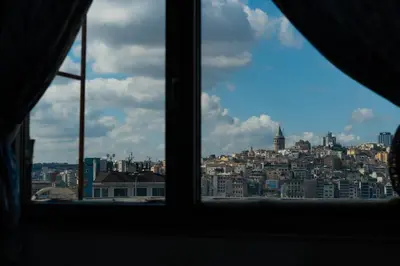 a view of a city from a window at Elanaz Hotel in Istanbul