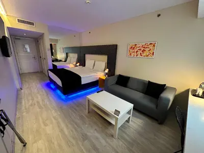 a living room with a bed and a couch at Tempo Hotel Caglayan in Istanbul